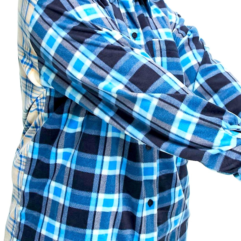 Mixed Plaid Print Oversized-Mini Fleece Shirt Dress
